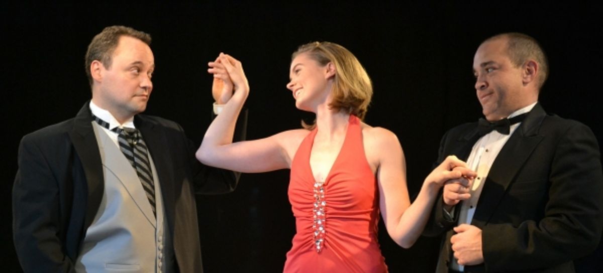 Dion Kapakos (Rhett Martinez) and theatre critic Parker Ballentine (John Mitsakis) vie for the attention of Angela Ballentine (Courtney McManus).
 at 