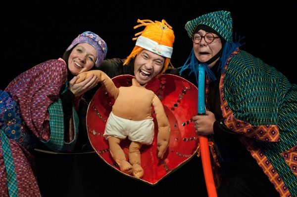 Tia Shearer as Old Woman, Jacob Yeh as Momotaro, and Phillip Reid as Old Man Photo
