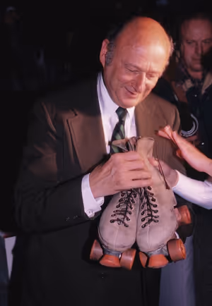Ed Koch with Roller Skates in New York City. 1981 @ BroadwayWorld Ed Koch with Roller Skates in New York City. 1981 Photo