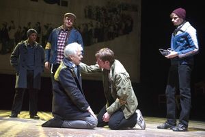 Deka Walmsley (Dad) and Killian Donnelly (Tony) and cast  Photo