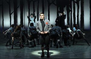 Melchior (Matthew Kacergis) is prosecuted by his teachers (Liz Mamana and Ethan Watermeier). @ BroadwayWorld Melchior (Matthew Kacergis) is prosecuted by his teachers (Liz Mamana and Ethan Water Photo