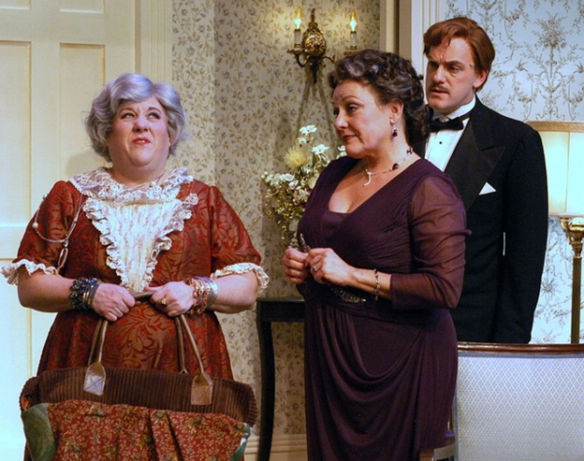 Pictured L-R: Leslie O'Carroll (Madame Arcati), Alex Ryer (Mrs. Bradman) and Steven Cole Hughes (Charles) at 