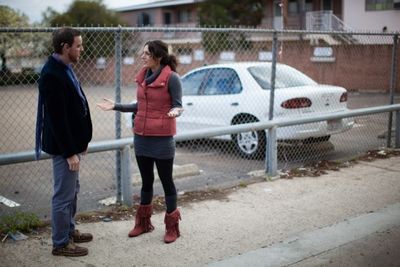 Michael Nieto and Laura Kaplan-Nieto as Chris and Alex say goodbye. Photo