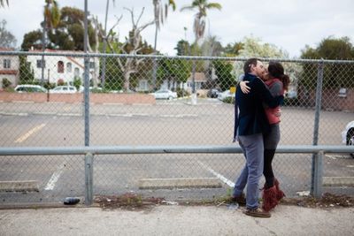 A goodbye kiss, for Chris (Michael Nieto) and Alex (Laura Kaplan-Nieto) Photo