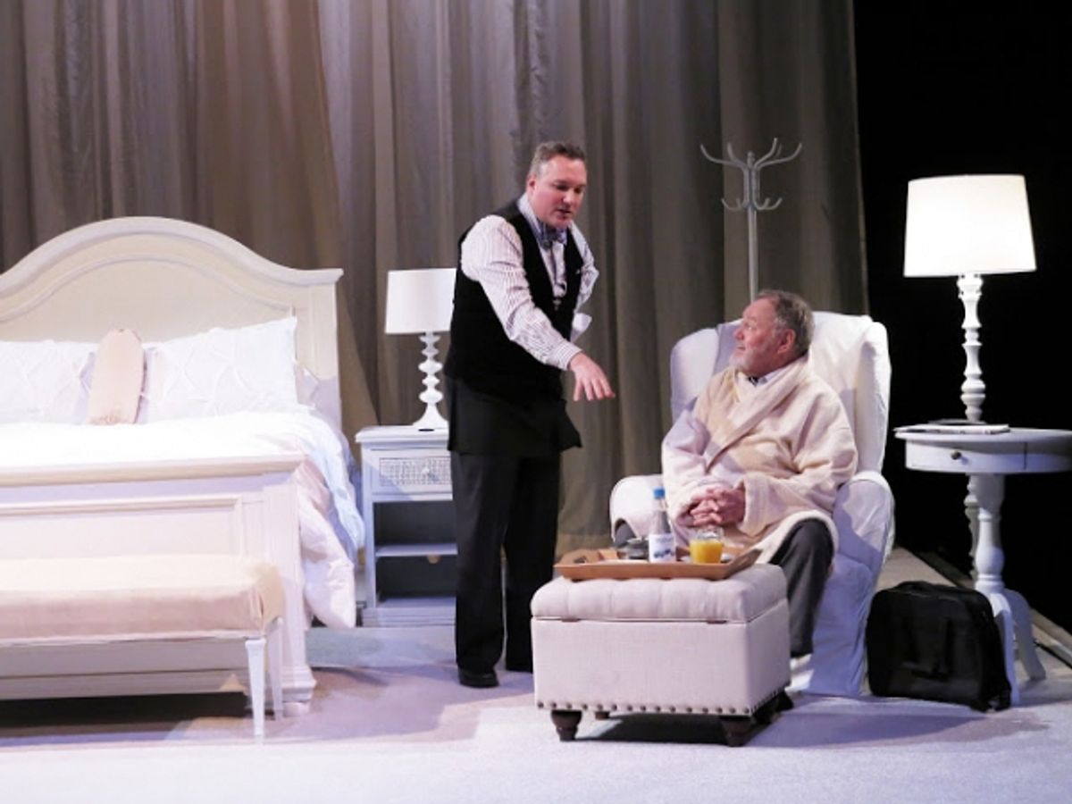 An elderly American man vacationing in London (Jack Davidson) is ministered to by the hotel's attentive concierge (Christopher Borg).  at 