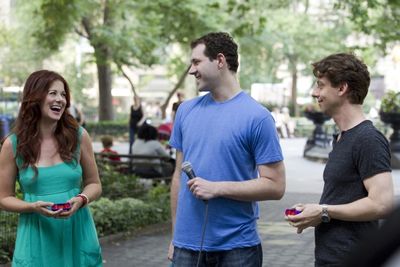 June 29, 2012: Billy on the Street with Debra Messing in Madison Square Park. Photo