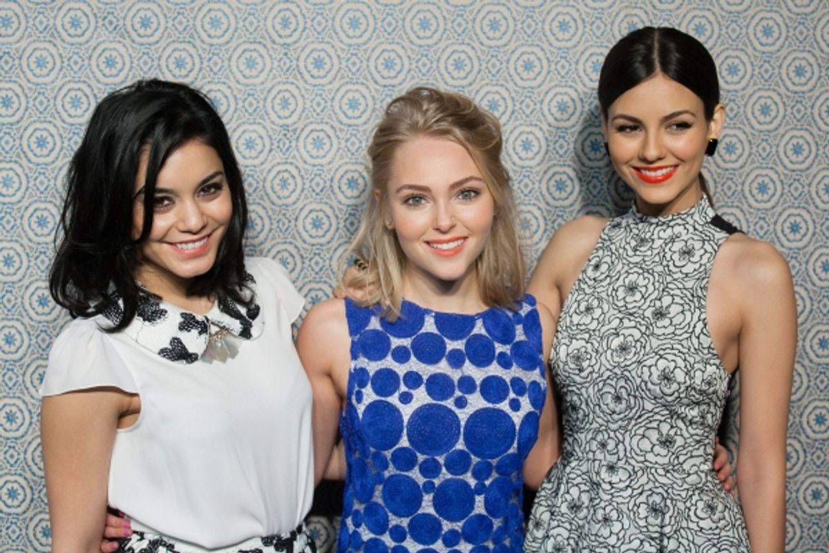 Vanessa Hudgens, AnnaSophia Robb and Victoria Justice at the Alice and Olivia By Stacey Bendet show Mercedes-Benz Fashion Week (Photo by MediaPunch Inc / Rex USA) at Fashion Photo of the Day 2/13/13 - Vanessa Hudgens, AnnaSophia Robb and Victoria Justice