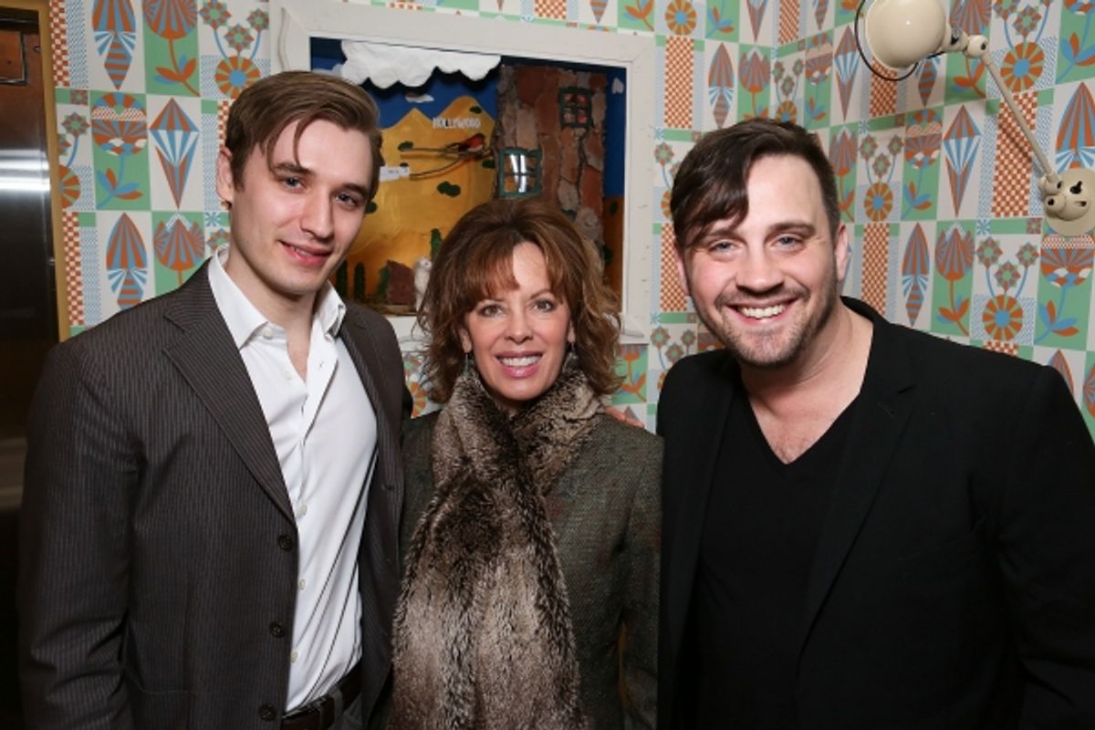 From left, cast member Seth Numrich, Jeanie Hackett, Creative Consultant and Playwright Daniel Talbott pose during a reception for New York's Rattlestick Playwrights Theater to celebrate its upcoming Los Angeles production of Daniel Talbott's 'Slipping' at 