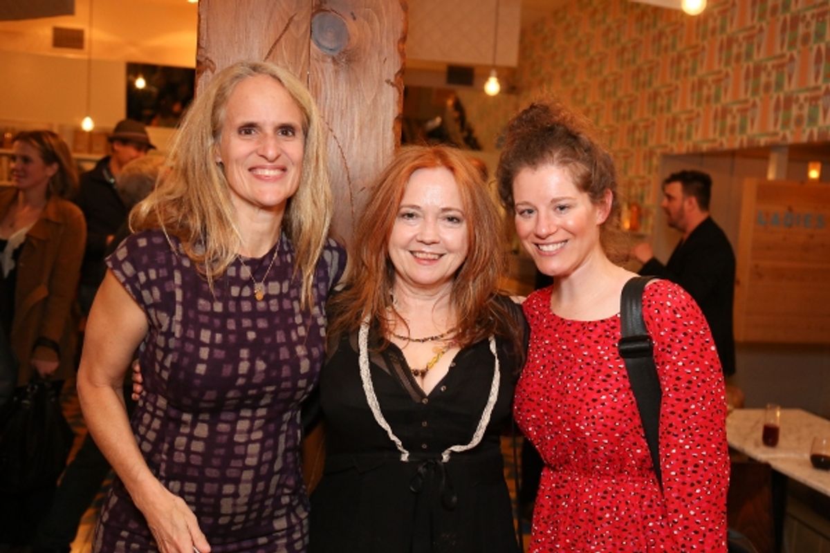 From left, cast member/producer Wendy vanden Heuvel, O-Lan Jones and Megan Breen pose during a reception for New York's Rattlestick Playwrights Theater to celebrate its upcoming Los Angeles production of Daniel Talbott's 'Slipping' held at the Beachwood at 