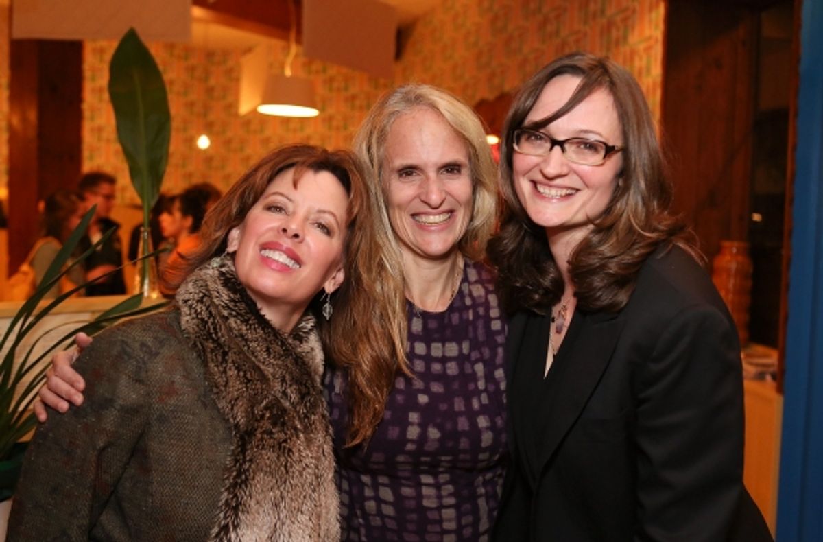 From left, Jeanie Hackett, Creative Consultant and cast members Wendy vanden Heuvel and Addie Talbott pose during a reception for New York's Rattlestick Playwrights Theater to celebrate its upcoming Los Angeles production of Daniel Talbott's 'Slipping'  at 