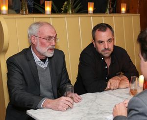 From left, David Van Asselt, Rattlestick Artistic Director and playwright Craig Wright talk during a reception for New York's Rattlestick Playwrights Theater to celebrate its upcoming Los Angeles production of Daniel Talbott's "Slipping" held at the Bea @ BroadwayWorld From left, David Van Asselt, Rattlestick Artistic Director and playwright Craig Wrigh Photo