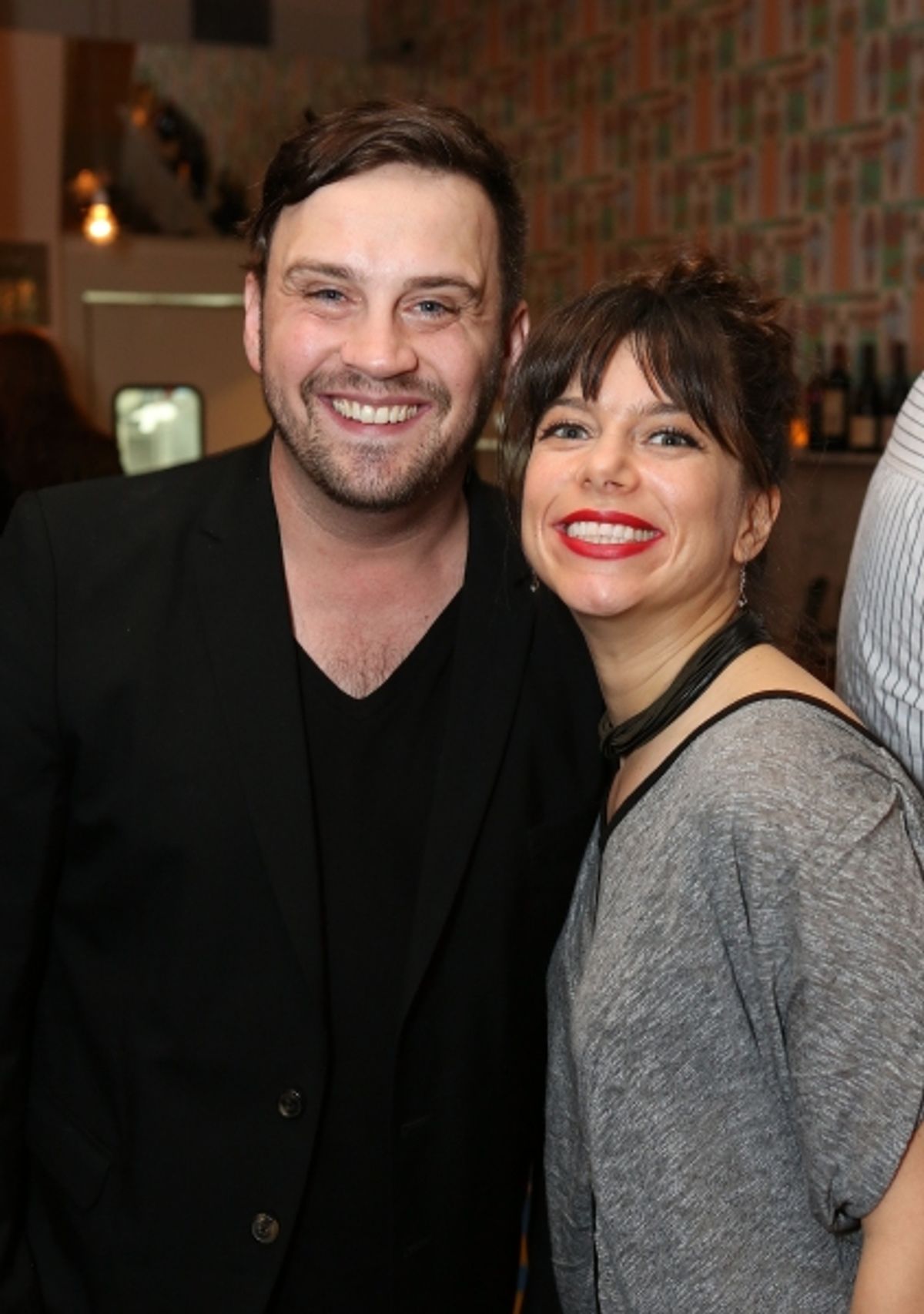 From left, Playwright Daniel Talbott and playwright Sheila Callaghan pose during a reception for New York's Rattlestick Playwrights Theater to celebrate its upcoming Los Angeles production of Daniel Talbott's 'Slipping' held at the Beachwood Cafe on Tue at 