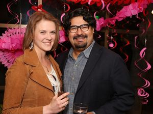 From right, Mando Alvarado, Rattlestick Playwright and guest pose during a reception  Photo