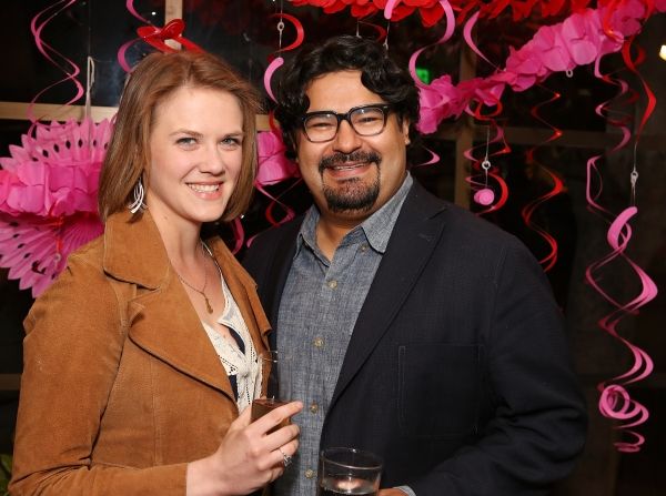 From right, Mando Alvarado, Rattlestick Playwright and guest pose during a reception  Photo