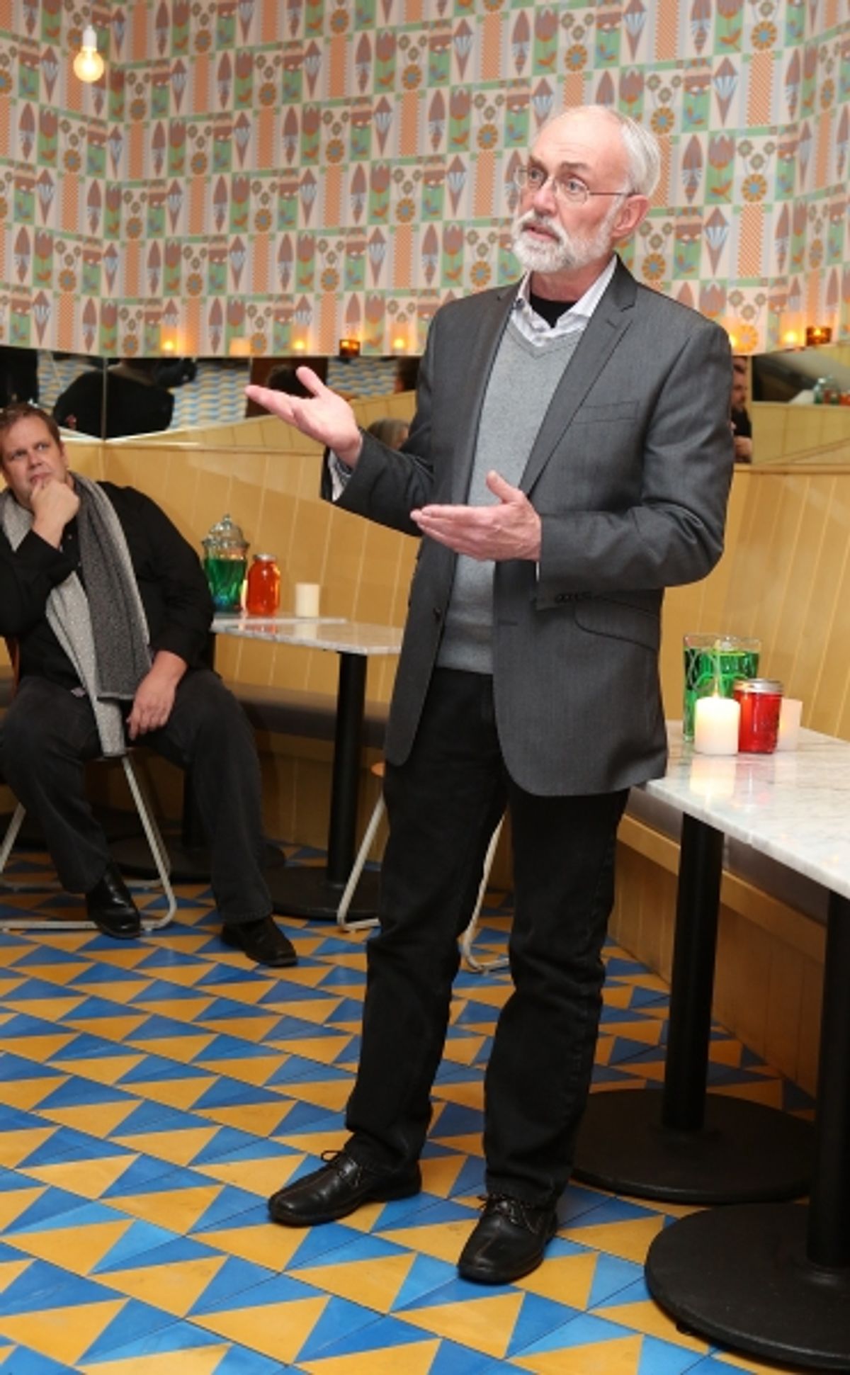 David Van Asselt, Rattlestick Artistic Director speaks during a reception for New York's Rattlestick Playwrights Theater to celebrate its upcoming Los Angeles production of Daniel Talbott's 'Slipping' held at the Beachwood Cafe on Tuesday, February 12,  at 