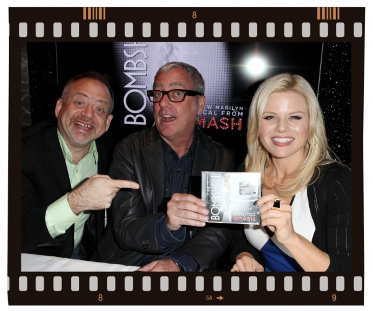 Marc Shaiman, Scott Wittman & Megan Hilty attending the CD signing & Celebration for the release of the SMASH 'Bombshell' Soundtrack at the NBC Experience Store in New York City on 2/13/2013 at 