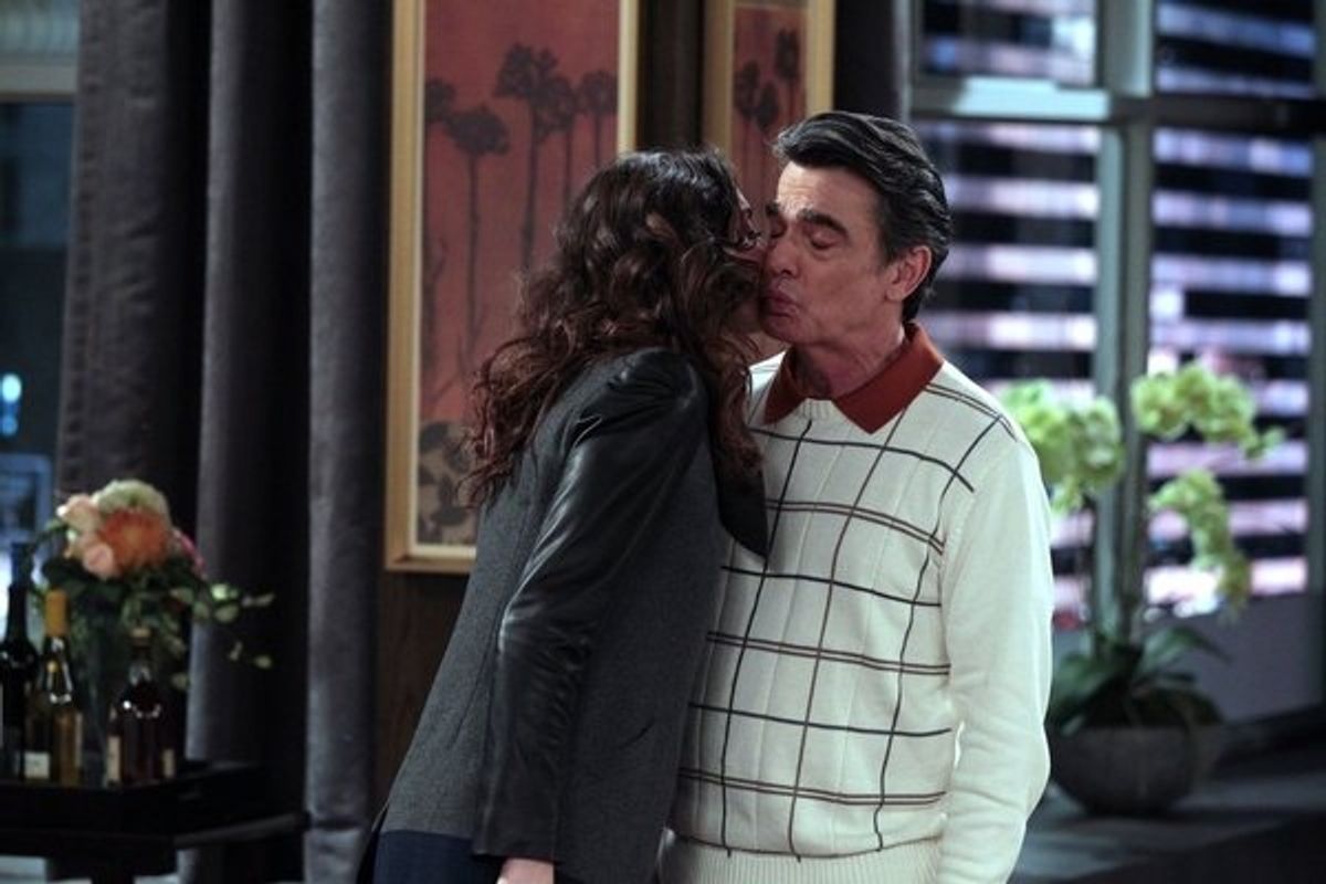 WHITNEY -- 'Breaking Dad' Episode 209 -- Pictured: (l-r) Whitney Cummings as Whitney, Peter Gallagher as Vince -- (Photo by: Chris Haston/NBC) at 
