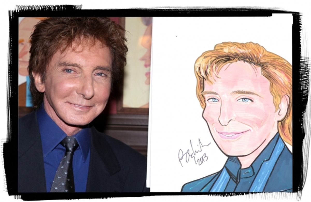 Barry Manilow celebrates Valentines Day with a beloved Broadway tradition.  SardiÃ�'â€¢s adds a caricature of pop icon to its legendary walls presented  by the American Theatre Wing Executive Director Heather Hitchens and Restaurant Owner Max Klimavicius a at 
