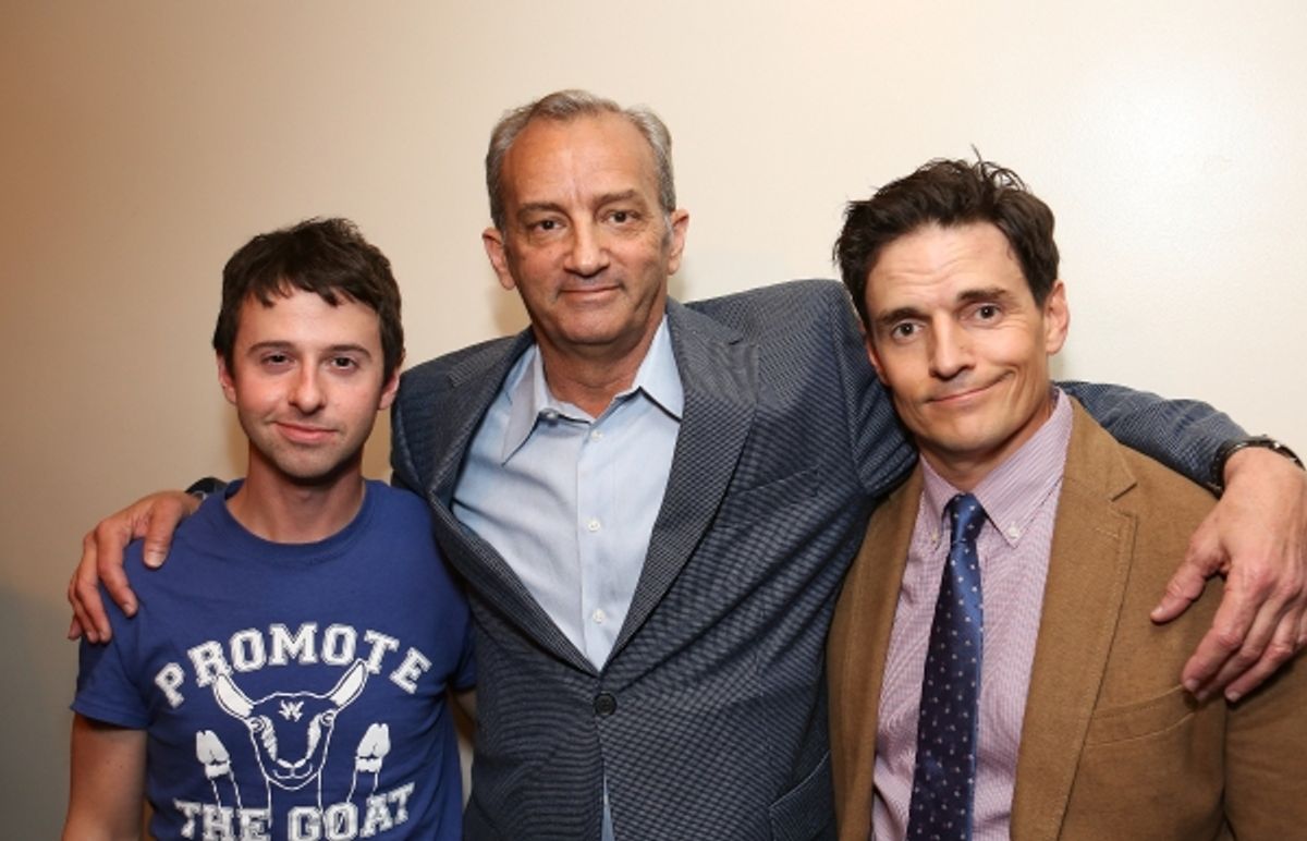 From left, cast member John Milhiser, Alan Donnes, President National Lampoon and cast member Henry Dittman pose during the world premier of 'Sketches From The National Lampoon' at the Hayworth Theatre on Friday, February 15, 2013 in Los Angeles, Calif. ( at 