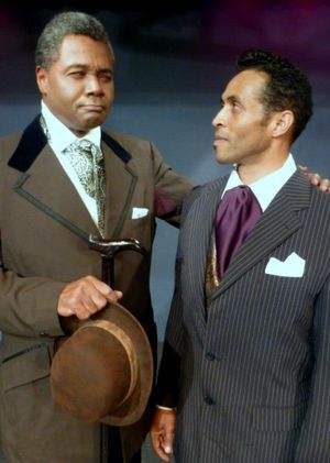 Booker T. Washington counsels Coalhouse, "We must exhibit patience, self-control, forbearance, and dwell above hatred and acts of cruelty." (Darryl Maximilian Robinson, Deus Xavier Scott)) @ BroadwayWorld Booker T. Washington counsels Coalhouse, "We must exhibit patience, self-control, for Photo