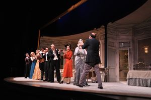 Ken Ludwig greeting the cast-Mark Price, Donna English, Jill Paice, John Treacy Egan, Photo