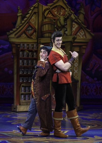 Jimmy Larkin as Lefou and Joe Hager as Gaston Photo
