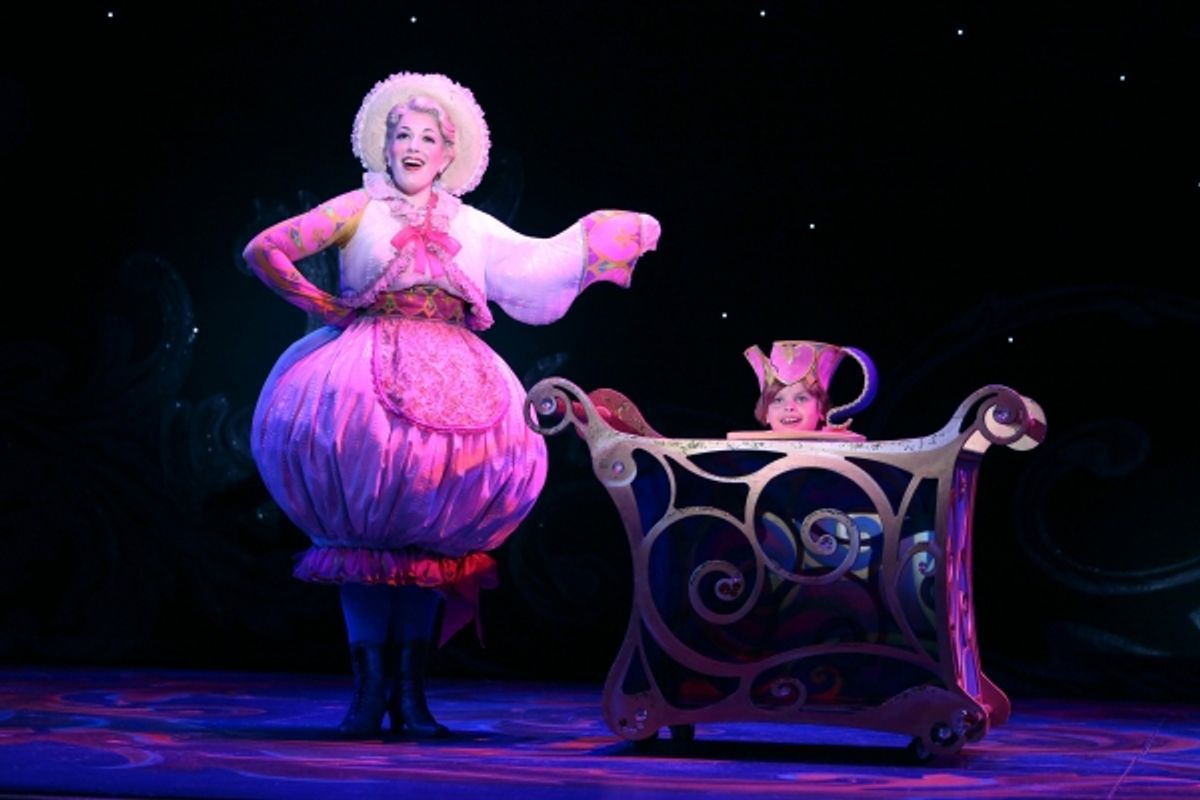 Erin Edelle as Mrs. Potts and Gabriel Reis as Chip at 