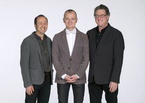 Composer and lyricist Steven Lutvak, director Darko Tresnjak and book writer and lyri Photo