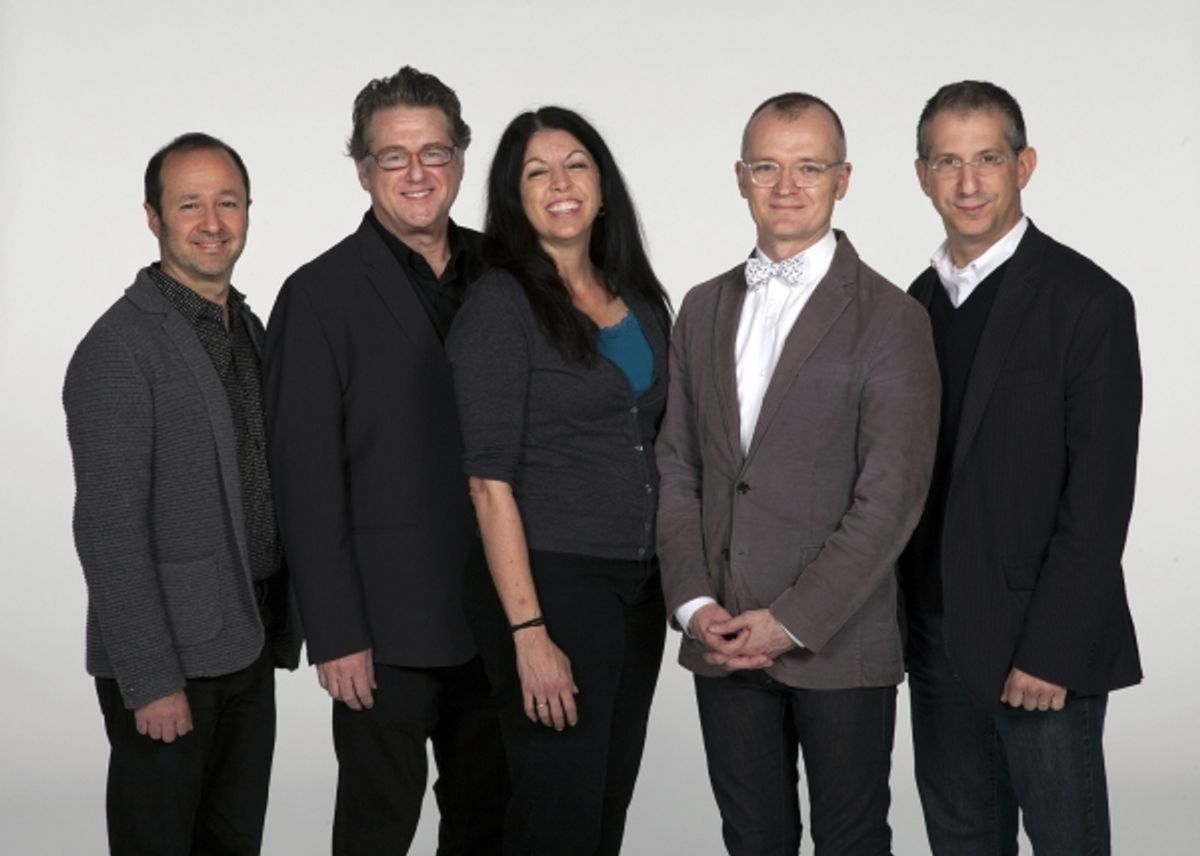 Old Globe Artistic Director Barry Edelstein with composer and lyricist Steven Lutvak, book writer and lyricist Robert L. Freedman, choreographer Peggy Hickey and director Darko Tresnjak at 