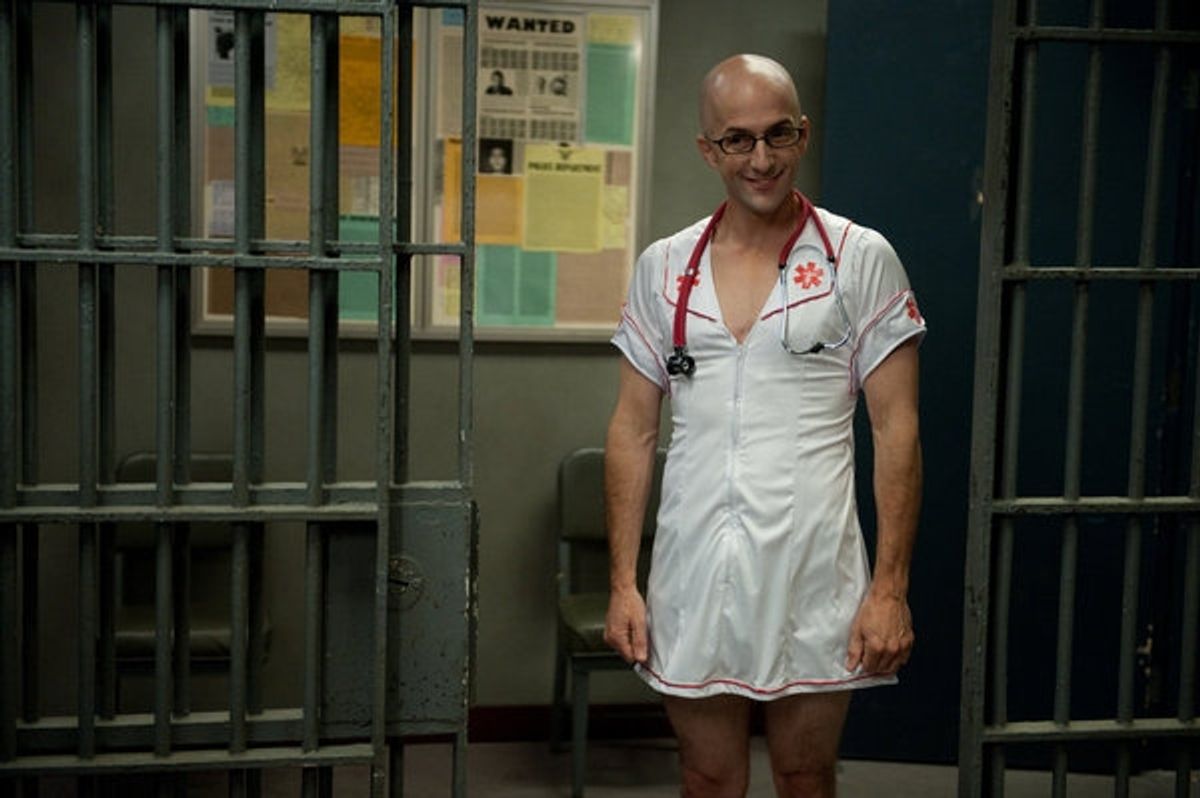 COMMUNITY -- 'Alternative History of the German Invasion' Episode 402 -- Pictured: Jim Rash as Dean Pelton -- (Photo by: Colleen Hayes/NBC) at 