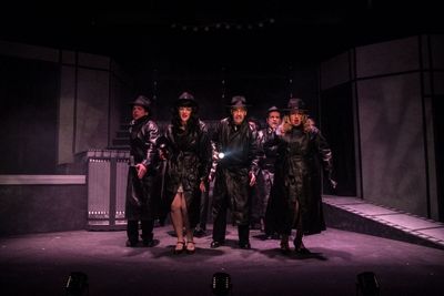 Kevin Sosbe as the Trenchcoat Man, Vicki Sosbe, Tom Denihan, Jonathan Ross, and Shann Photo