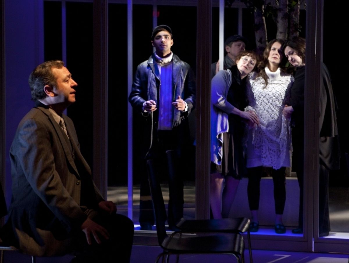 Dennis Fitzgerald and the ensemble at First Look at Tarragon Theatre's AND SLOWLY BEAUTY...