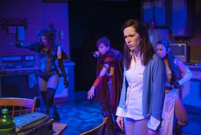 Katherine Banks (front) with (background, left to right) company Member Sara Sawicki, Photo