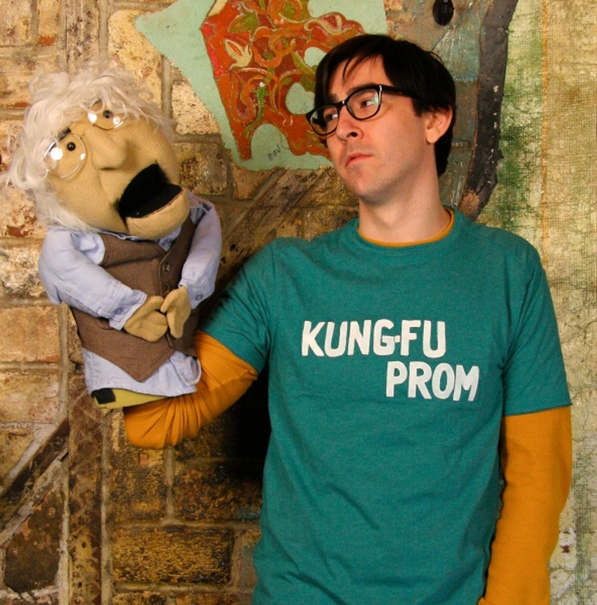 Max Crumm as Christian and his Noam Chomsky puppet at 
