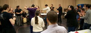 The cast begin the first rehearsal with Flamenco Consultant Saulo Garrido. Photo