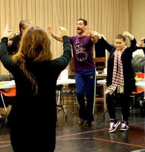 Flamenco Consultant Saulo Garrido leads the cast on the first day of rehearsals for Z Photo