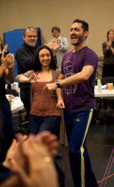 Natascia Diaz, playing Inez, with Flamenco Consultant Saulo Garrido on the first day  Photo