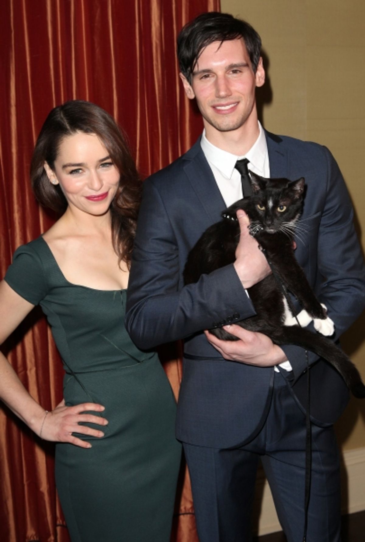 Emilia Clarke, cat named Monty and Cory Michael Smith at 