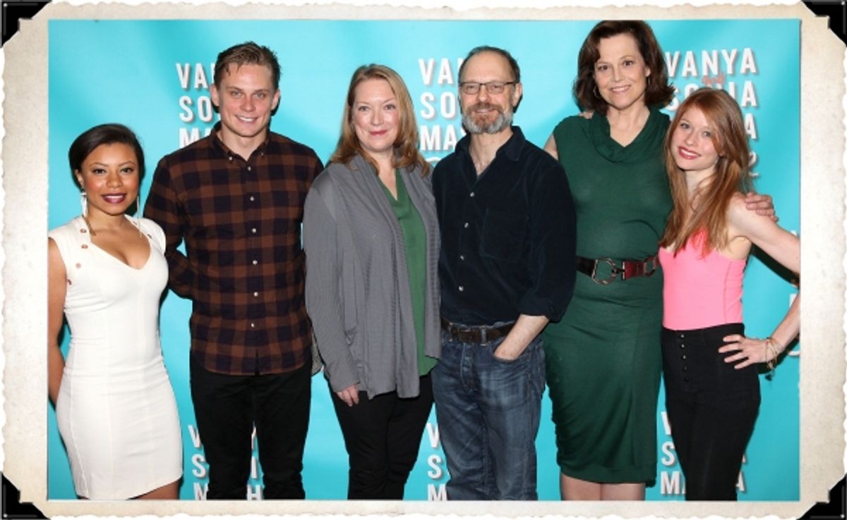 Shalita Grant, Billy Magnussen, Kristine Nielsen, David Hyde Pierce, Sigourney Weaver and Genevive Angelson at 