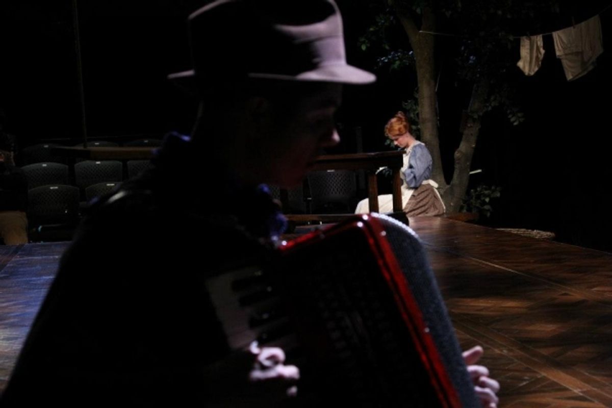 Spiff Wiegand (foreground) doubles as the musician (you'll also find him in the watch!). Kate MacCluggage as Margaret in the background. Photo by Gerry Goodstein at 