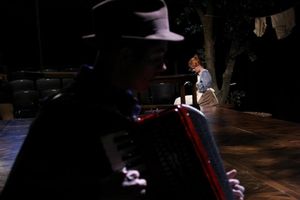 Spiff Wiegand (foreground) doubles as the musician (you'll also find him in the watch!). Kate MacCluggage as Margaret in the background. Photo by Gerry Goodstein @ BroadwayWorld Spiff Wiegand (foreground) doubles as the musician (you'll also find him in the watch Photo