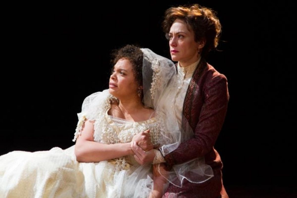 Beatrice (Maggie Siff) comforts Hero (Michelle Beck). Photo by Henry Grossman. at 