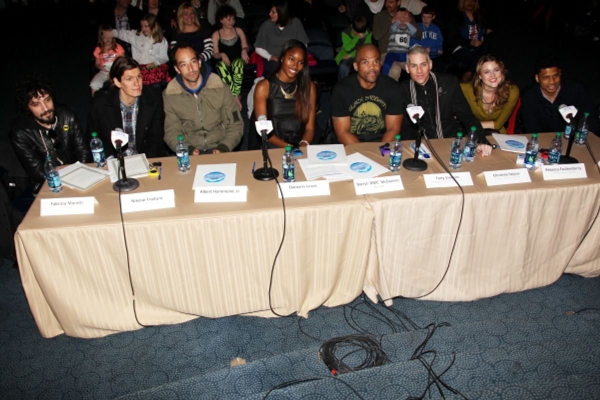 Celebrity guests Fabrizio Moretti, Nikolai Fraiture and Albert Hammond Jr. of the Strokes, model Damaris Lewis, Run DMCÃ¢â‚¬â„¢s Darryl McDaniels and Broadway stars Tony Vincent, Rebecca Faulkenberry and Chester Gregory watch as children from the Garden o at 