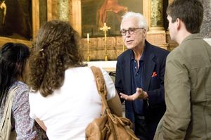 Sharon Jan, Caroline Durlacher, John Guare & Drew Dickenson visit the San Luigi dei Francesi church during their playwriting workshop in Rome, Italy @ BroadwayWorld Sharon Jan, Caroline Durlacher, John Guare & Drew Dickenson visit the San Luigi d Photo