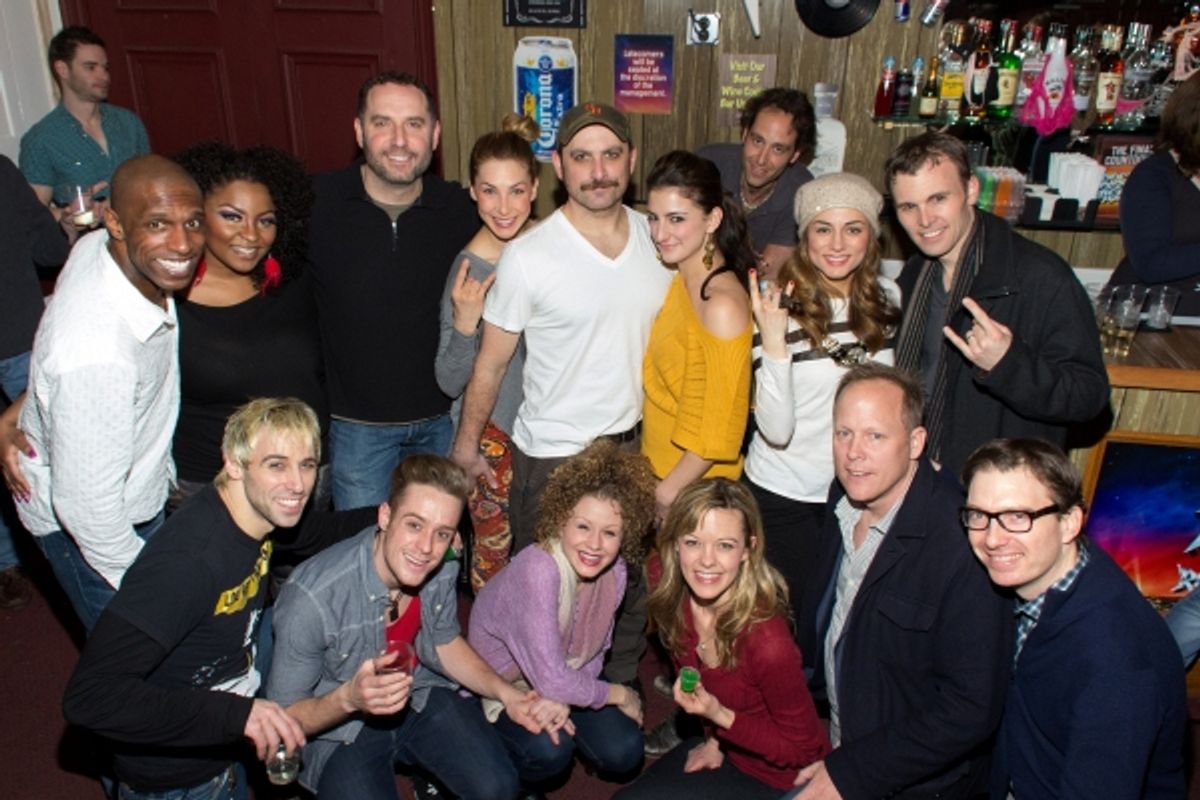 The cast of Rock of Ages with Matthew Weaver and Jonathan Linden at 