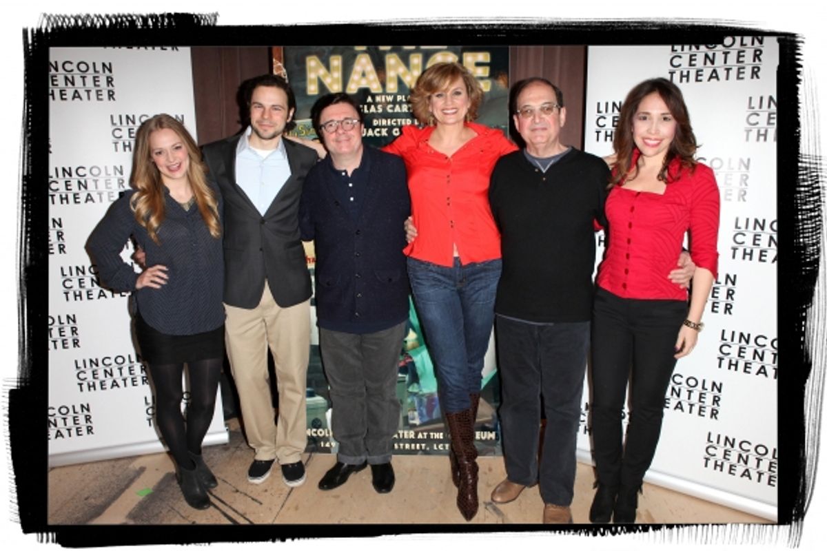 Jenni Barber, Jonny Orsini, Nathan Lane, Cady Huffman, Lewis J. Stadlen &amp; Andrea Burns at 