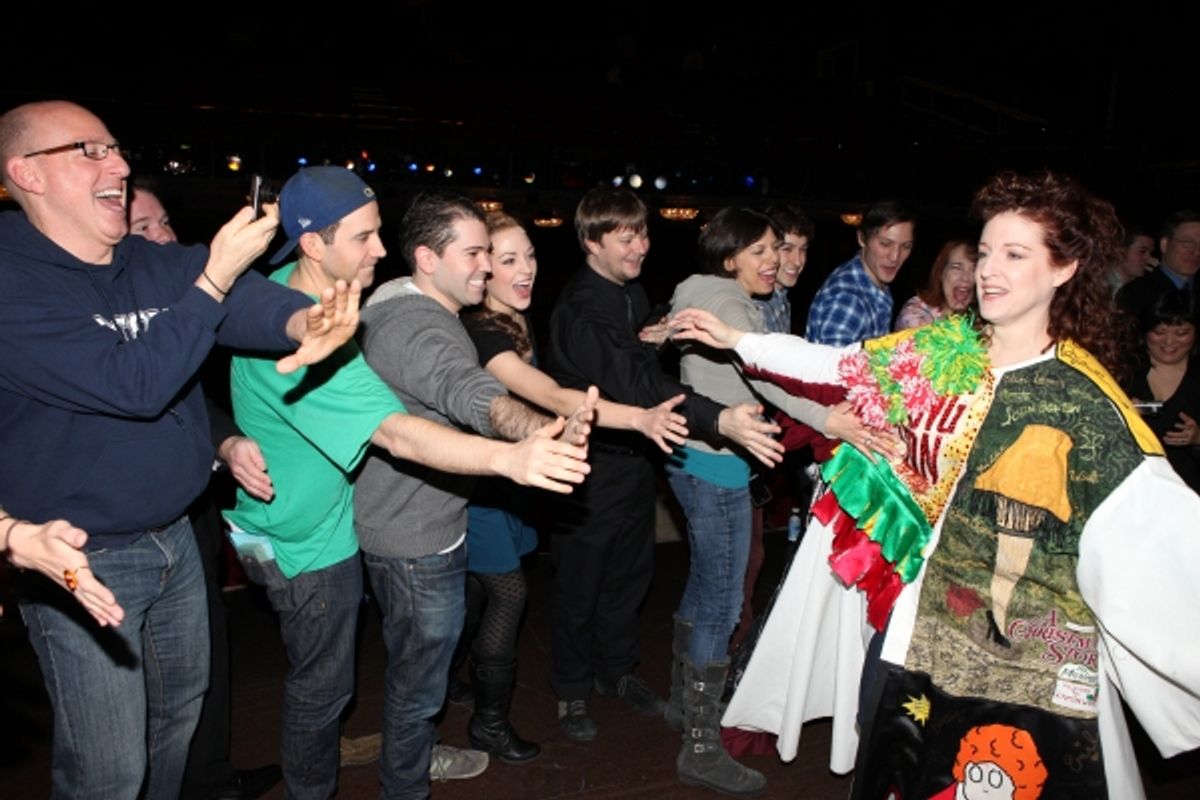 Linda Mugleston with Santino Fontana, Laura Osnes and Cast at 