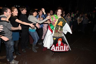   Linda Mugleston with Santino Fontana & Laura Osnes with cast  Photo