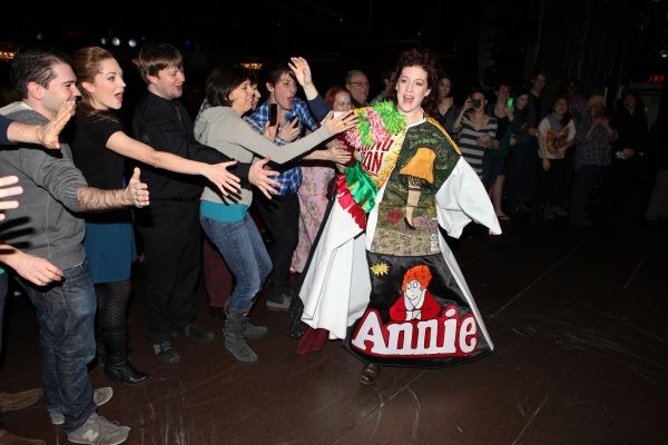   Linda Mugleston with Santino Fontana & Laura Osnes with cast  Photo