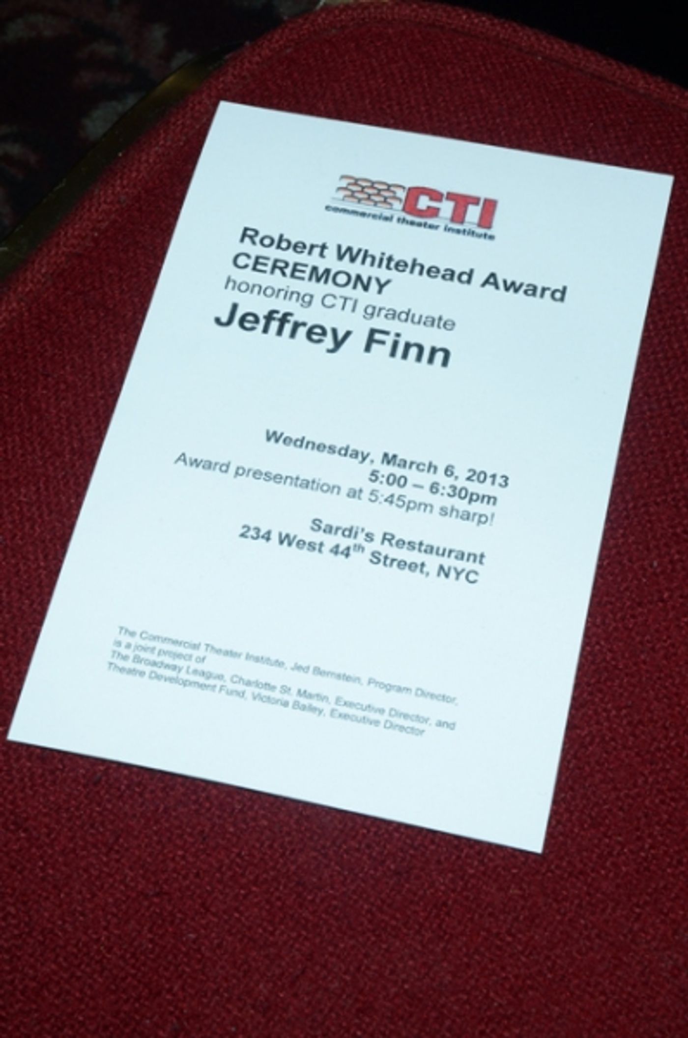 Photo Flash: Jeffrey Finn Receives Whitehead Award! Photo Flash: Jeffrey Finn Receives Whitehead Award! Image